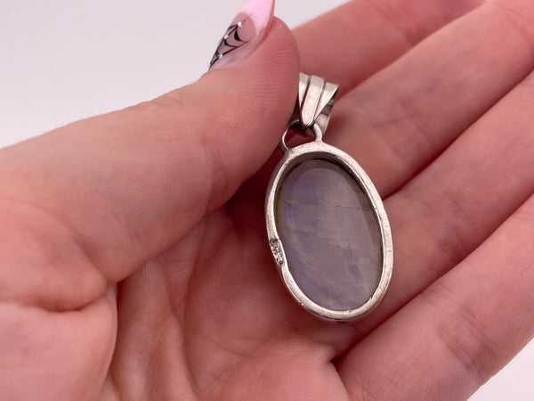sterling silver oval rainbow moonstone pendant