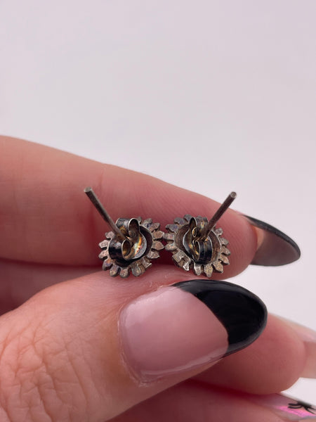 sterling silver sun face stud post earrings