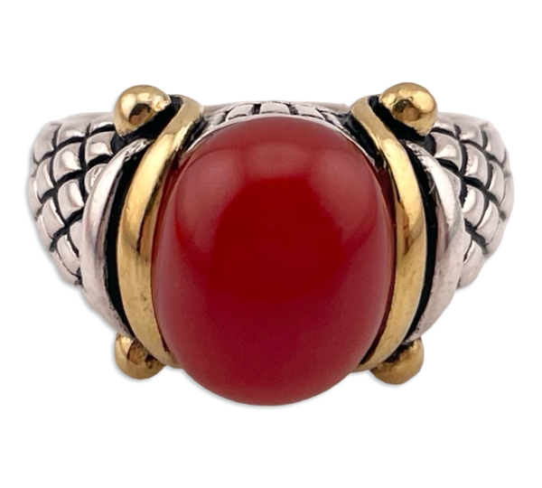 size 7.25 sterling silver gold plated red glass ring