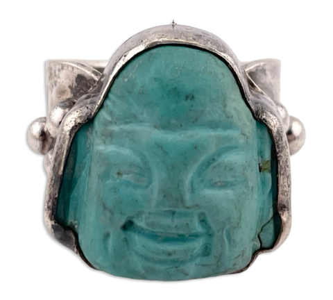 size 7 sterling silver carved turquoise buddha ring **AS IS**