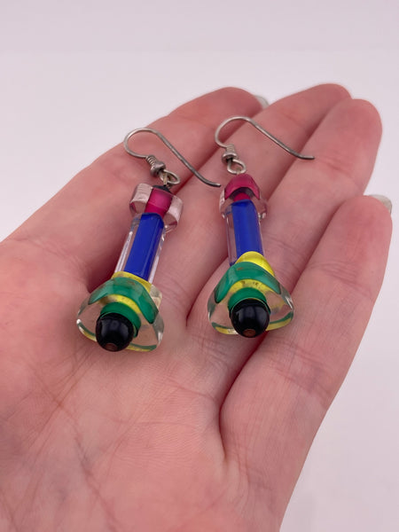 costume funky colorful plastic dangle earrings