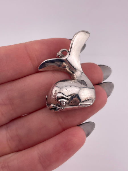 sterling silver puffy whale pendant
