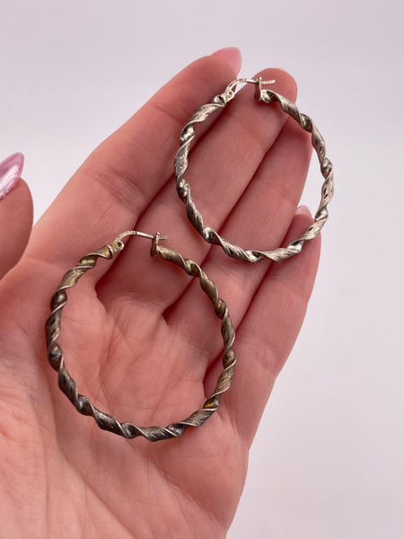 sterling silver twisted 1 5/8" hoop earrings