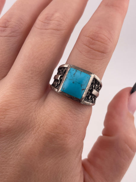 size 8.75 sterling silver stabilized turquoise textured ring