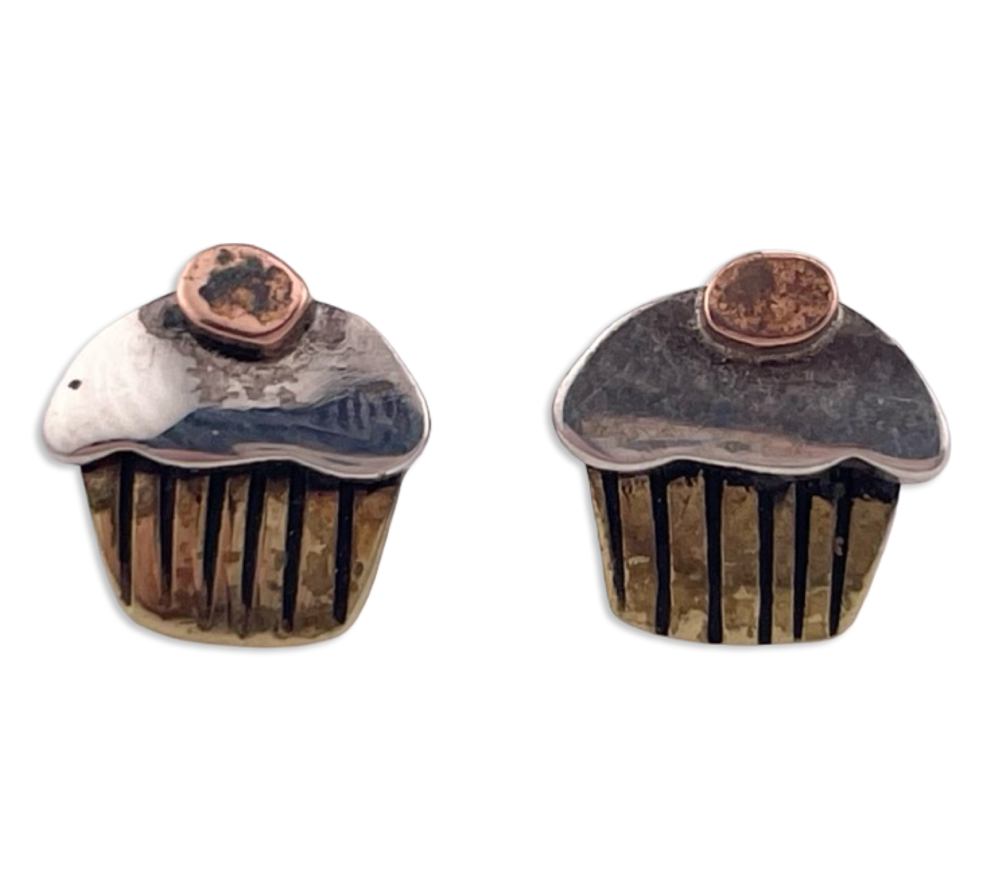 sterling silver & brass cupcake post stud earrings