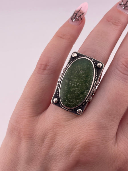 size 5.75 sterling silver Fred Harvey era green turquoise oval rectangle ring