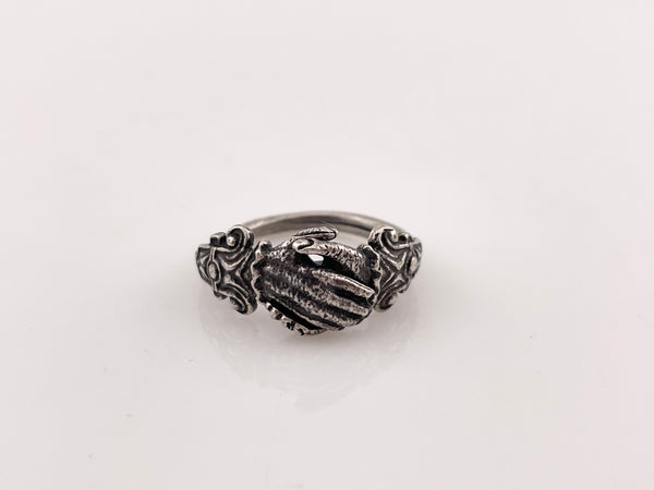 sterling silver MMA new old stock clasped hands gimmel ring