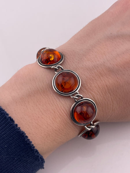 sterling silver 7-5/8" round amber link bracelet