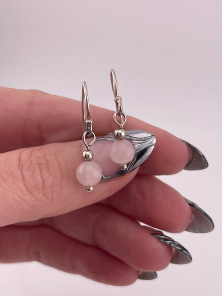 sterling silver rose quarts orb hook dangle earrings