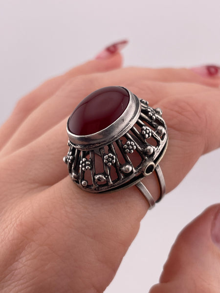 size 8 adjustable sterling silver carnelian ring