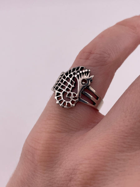 size 6 rhodium plated sterling silver seahorse ring