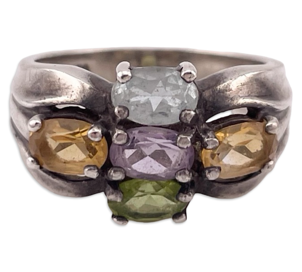 size 8.25 sterling silver multi-gemstone ring