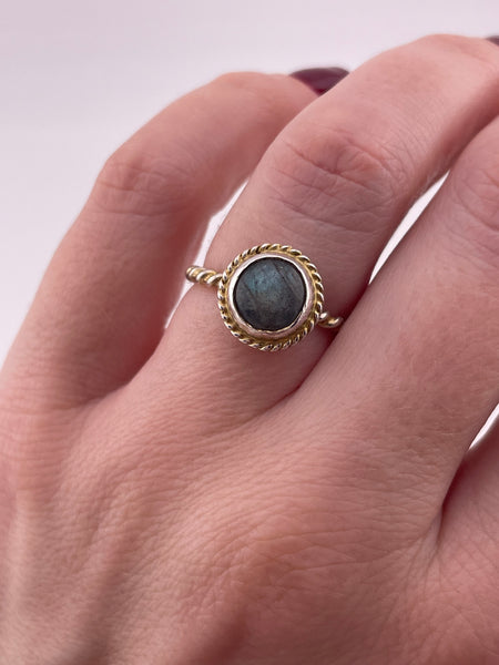 size 6.5 sterling silver round labradorite cable band ring ***AS IS***