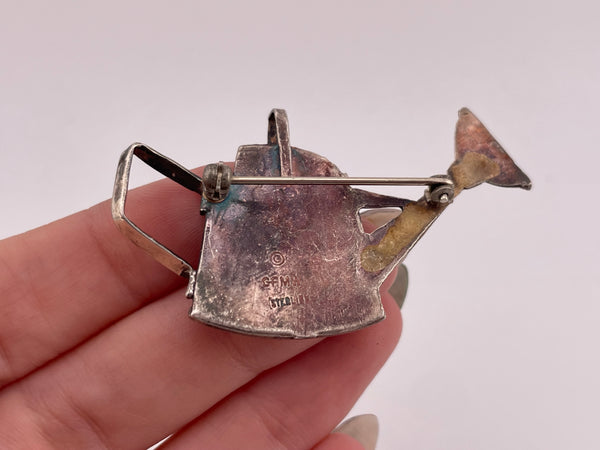 sterling silver watering can pendant brooch pin