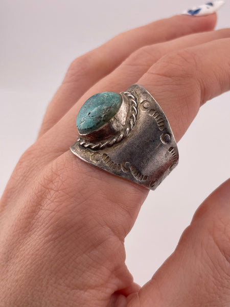 size 12.5 sterling silver turquoise cigar band ring