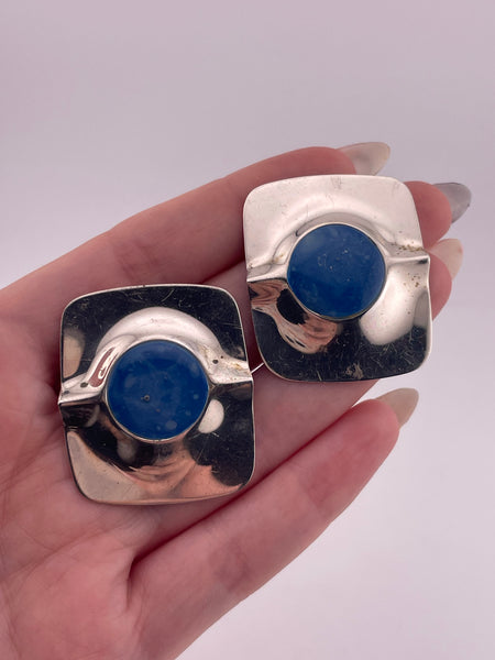 sterling silver large blue resin post earrings **non-sterling posts**