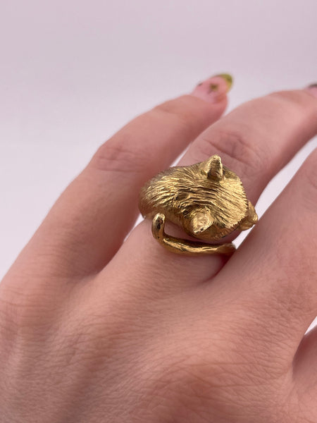 size 6.75 18k gold vintage P. Cordier emerald cat panther ring
