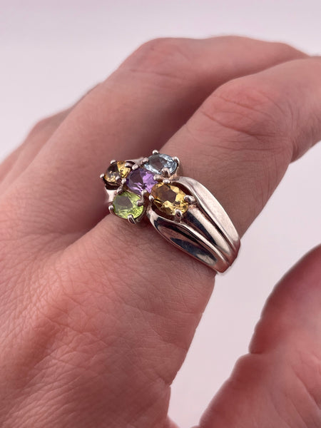 size 10 sterling silver faceted multi-gemstone ring