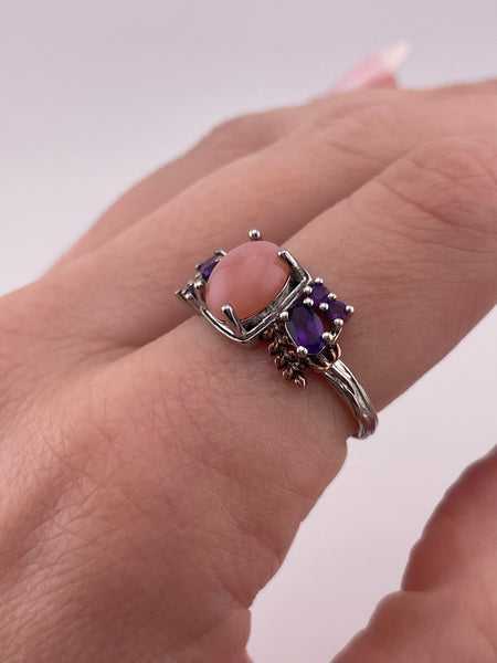 size 8 sterling silver faceted amethyst & pink gemstone ring