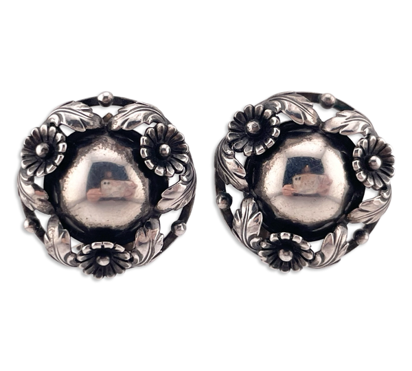 sterling silver Neils Erik From stoneless flower clip on earrings