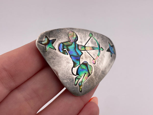 sterling silver abalone Sagittarius the Archer zodiac sign pendant / brooch