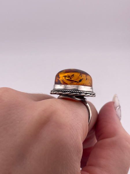 size 8 sterling silver chunky reconstituted amber ring