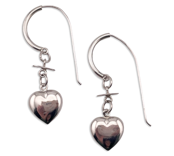 sterling silver stoneless threader puffy heart dangle earrings