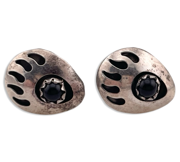 sterling silver onyx bear paw post earrings