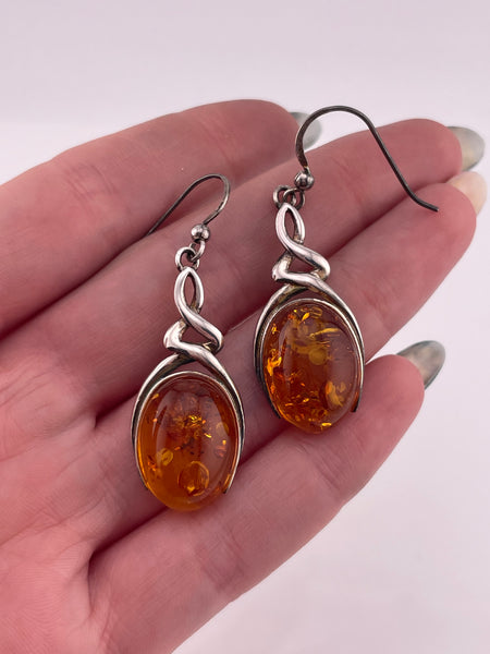 sterling silver amber dangle earrings
