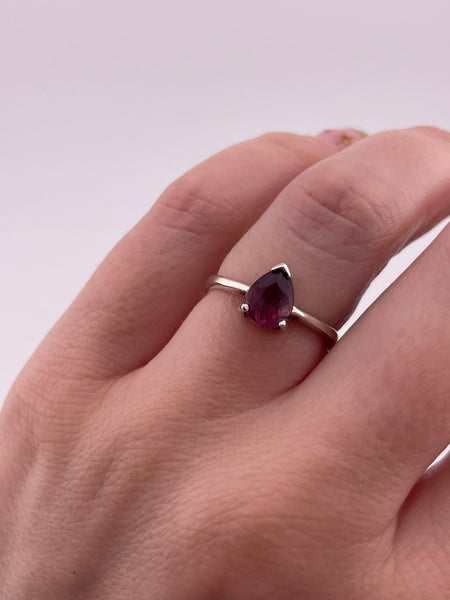 size 7 sterling silver faceted glass ring