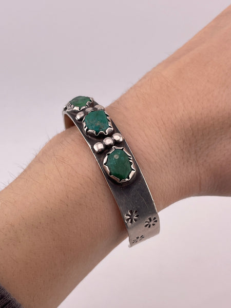 sterling silver old turquoise row cuff bracelet