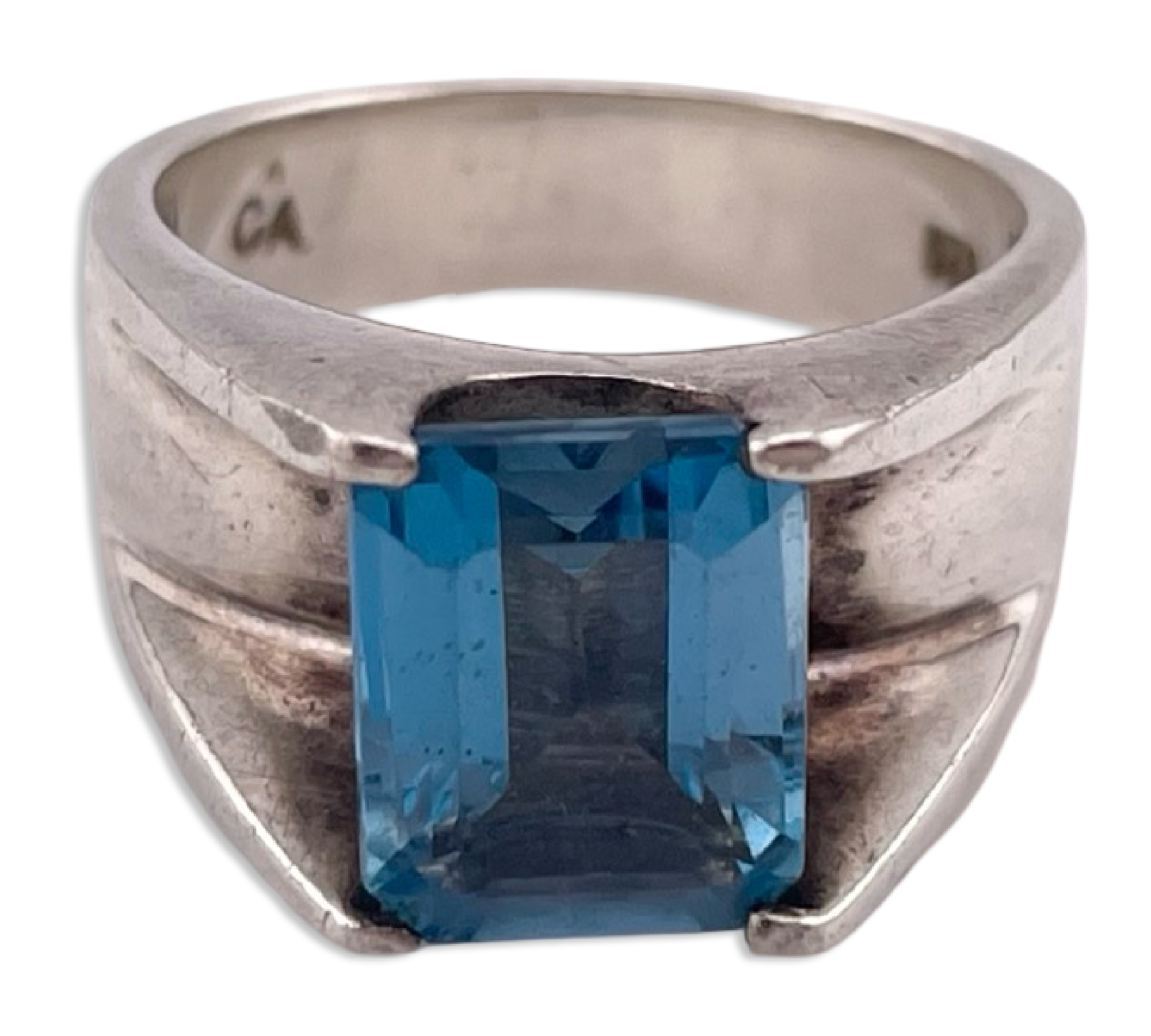 size 6.75 sterling silver faceted blue topaz prong setting ring