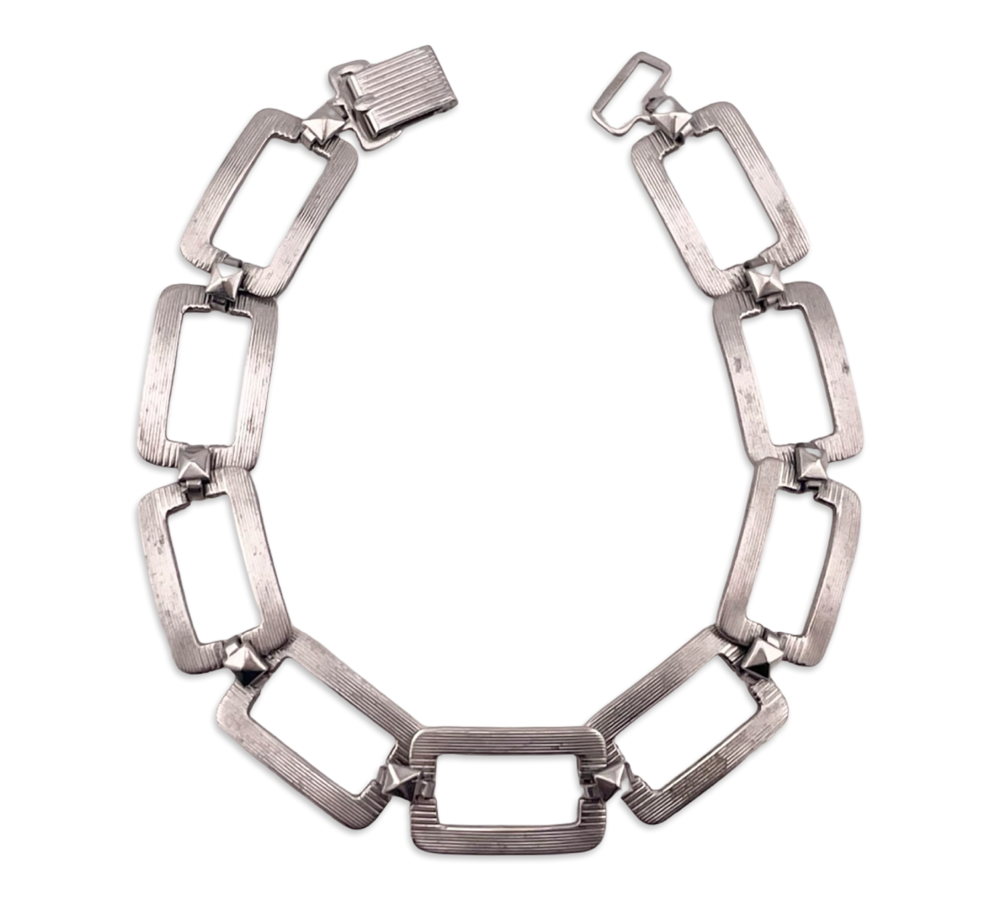 sterling silver 7" lined rectangle link bracelet