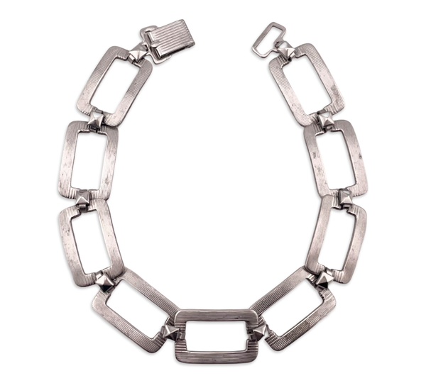 sterling silver 7" lined rectangle link bracelet