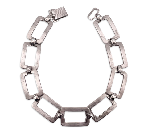 sterling silver 7" lined rectangle link bracelet