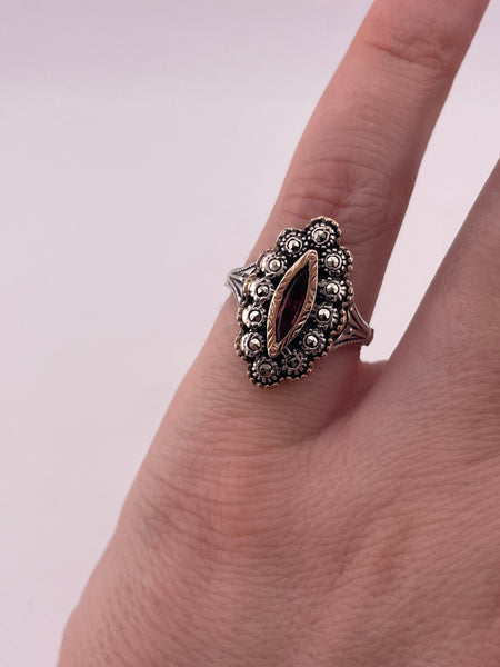 size 5 sterling silver & gold plated faceted glass & marcasite ring