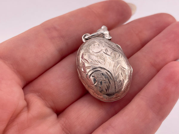 sterling silver oval etched locket pendant