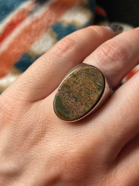 size 5.75 adjustable band 800 silver chunky jasper ring