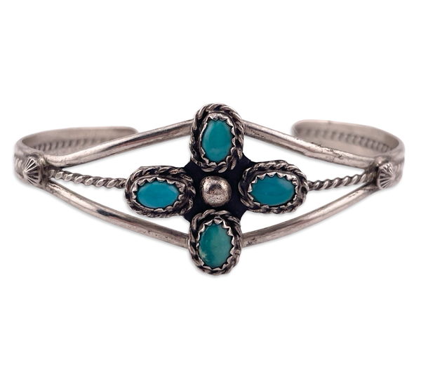 sterling silver 6-3/8" four stone turquoise twsited design bracelet