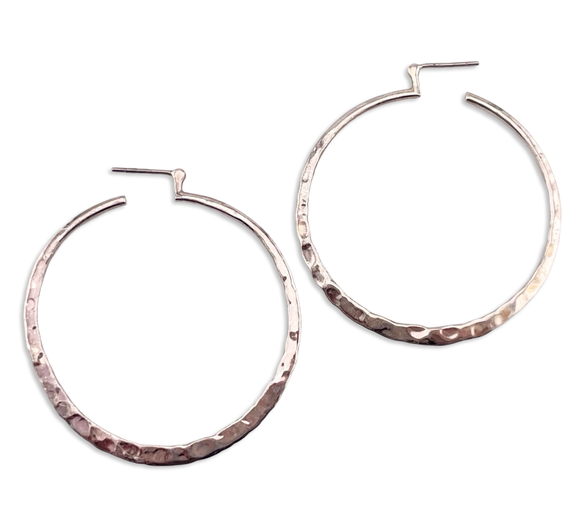 sterling silver hammered hoop post earrings