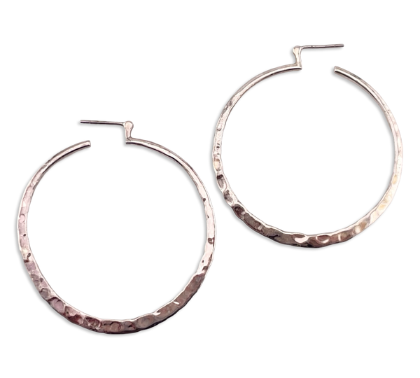sterling silver hammered hoop post earrings