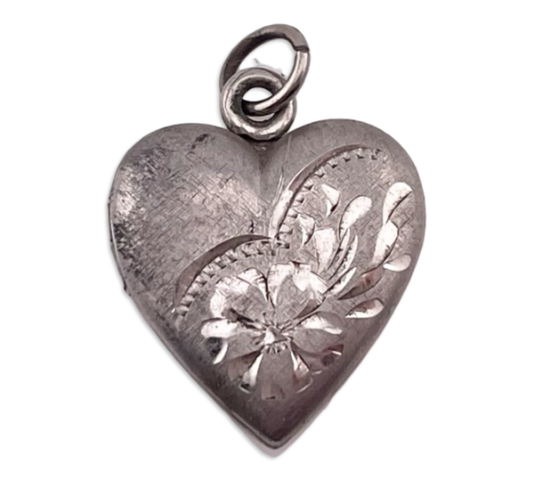 sterling silver etched heart locket pendant