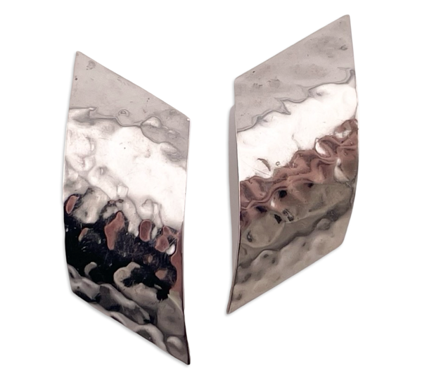 sterling silver curved hammered design post earrings
