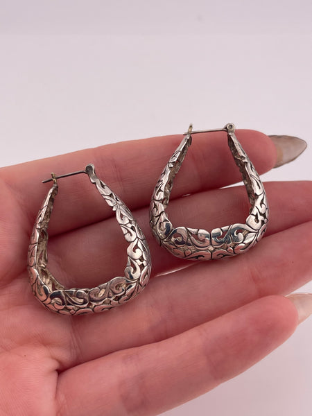 sterling silver cut-out design shaped hoop post earrings