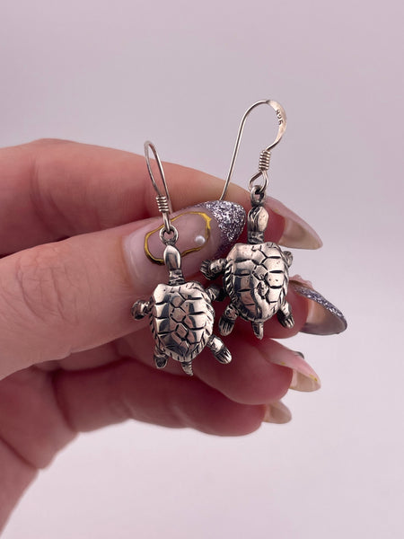 sterling silver sea turtle articulating dangle earrings