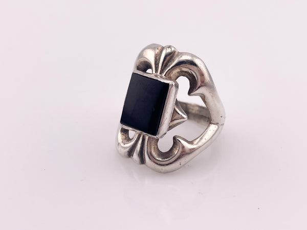 size 10.75 sterling silver sandcast onyx rectangle ring
