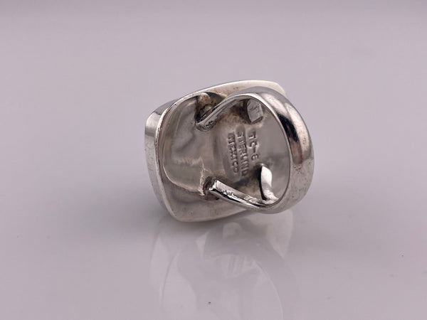 size 7.5 sterling silver Mexican black glass ring ***AS IS***