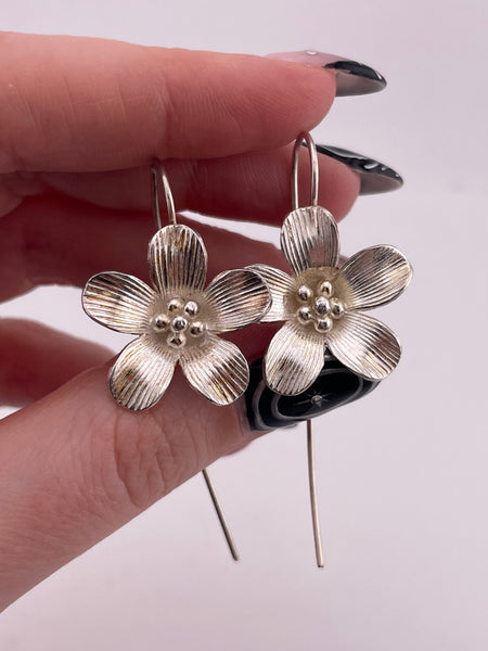 sterling silver flower threader hook dangle earrings