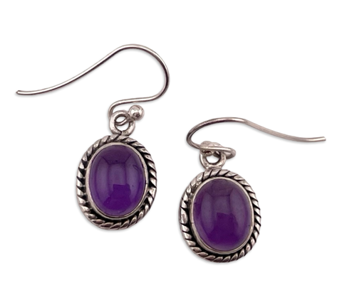 sterling silver amethyst hook dangle earrings