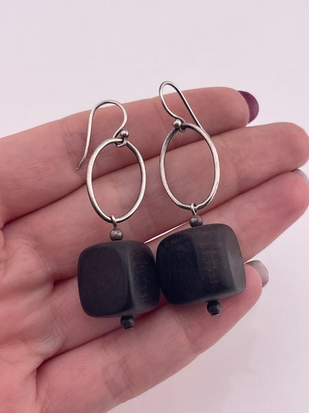 sterling silver artisan wood hook dangle earrings
